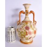 Royal Worcester large ‘antiqued’ ivory vase with rouged and gilt handles painted and gilded with flo