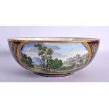 18th century Sevres fine bowl painted with two fine landscapes in an etched oval panel, for a coffee