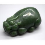 A Chinese carved Jade boulder in the form of a crouching beast 8 x 5 cm