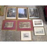 A collection of antique coloured etchings 56 x 40 (8).
