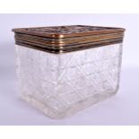 AN ANTIQUE CUT GLASS SILVER PLATED BOX AND COVER. 15 cm x 12 cm.