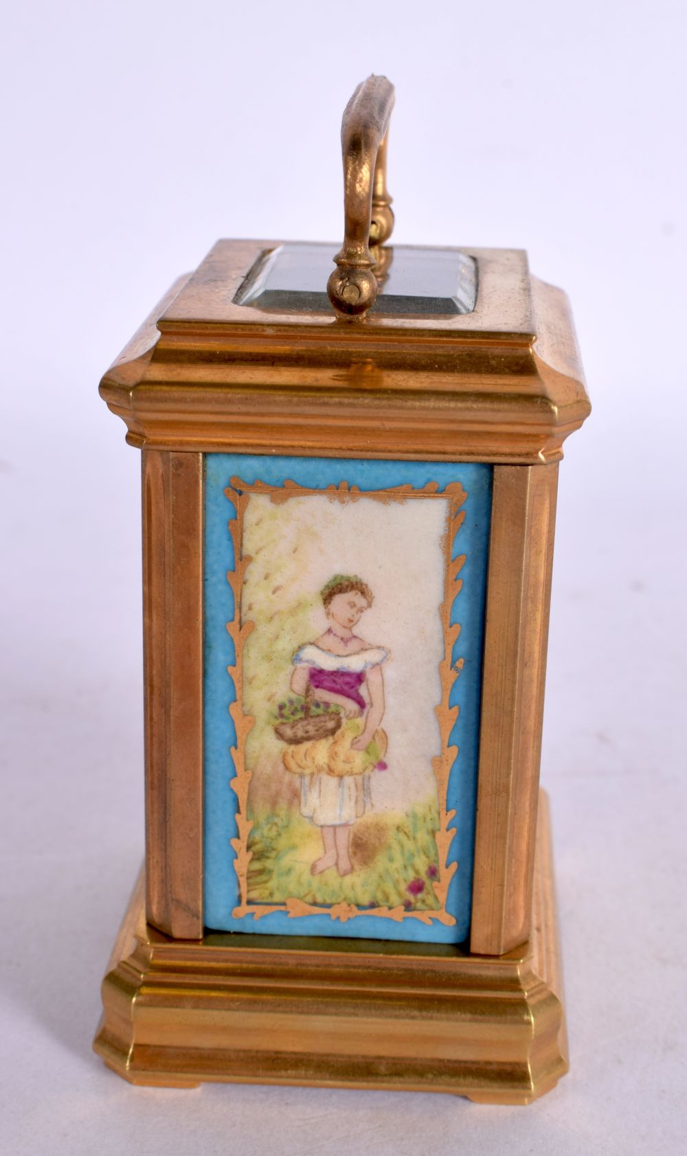 A MINIATURE CONTEMPORARY SEVRES STYLE CARRIAGE CLOCK. 9 cm high inc handle. - Image 2 of 6