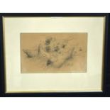 A framed antique ink drawing of chickens signed indistinctly 14 x 23 cm.
