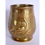 AN ART NOUVEAU FRENCH BRONZE VASE decorated with birds. 9 cm high.
