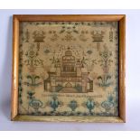 AN EARLY 19TH CENTURY ENGLISH FRAMED EMBROIDERED SAMPLER by Caroline Potters Aged 8 years 1828. 33 c