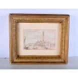 A small framed 17th/18th Century European ink/watercolour of a Venetian scene. 17 x 27cm.