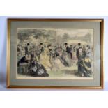 A FRAMED 19TH CENTURY ENGRAVING depicting The Garden Party at Buckingham Palace. 60 cm x 45 cm.