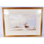 A framed watercolour of Whitby Harbour C1890 by David C Bell 1994 37 x 60 cm.