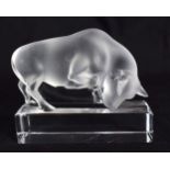 A FRENCH LALIQUE GLASS BULL. 11 cm x 9 cm.