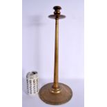 A LARGE ARTS AND CRAFTS BRONZE CANDLESTICK. 44 cm x 13 cm.