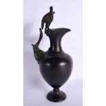 A 19TH CENTURY EUROPEAN GRAND TOUR BRONZE EWER with bird handle. 25 cm high.