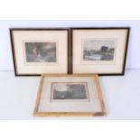 A collection of antique coloured etchings 10 x 14 cm (3).