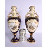 Early 20th century Coalport pair of landscape vases painted by P. Simpson. Signed. 32.5cm High