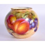 Royal Worcester spirally moulded vase shape G161, painted with fruit by Roberts, signed, date 1957 b