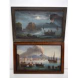 A pair of framed Neapolitan oils on canvas of Mount Vesuvius erupting