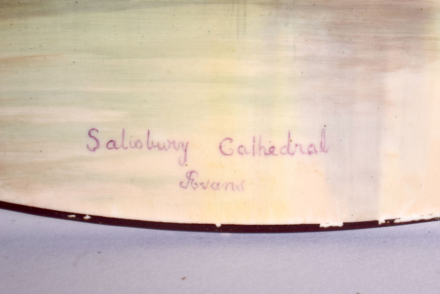 19th century Minton large pottery plaque painted with Salisbury Cathedral by I.Evans, signed, impres - Image 2 of 7