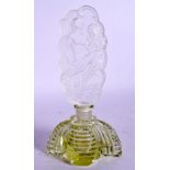 A LOVELY FRENCH ART DECO GLASS SCENT BOTTLE AND STOPPER decorated with a nude female. 18 cm x 7 cm.