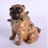 A COLD PAINTER BRONZE INKWELL IN THE FORM OF A PUG DOG. 9.5cm x 6cm