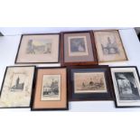 A group of framed antique etchings and lithographs largest 18 x 25cm.