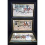 A group of framed prints of fox hunting scenes by Cecil Aldin 39 x 69 cm (3).