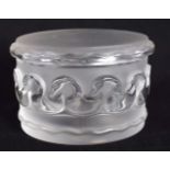 A FRENCH LALIQUE GLASS BOX AND COVER. 9 cm diameter.