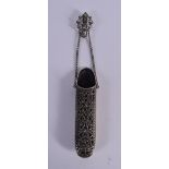 A 19TH CENTURY TURKISH SILVER INSTRUMENT HOLDER with carved floral decoration in deep relied, marke