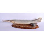 A NOVELTY TAXIDERMY FISH TABASCO DESK STAND. 42 cm wide.