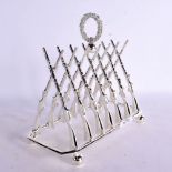 A CONTEMPORARY SILVER PLATED RIFLE TOAST RACK. 18 cm x 18 cm.