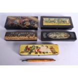 5 VINTAGE PEN BOXES. Largest 30 cm long. (5)