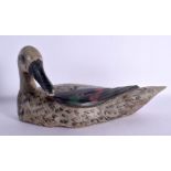 A 19TH CENTURY CONTINENTAL CARVED AND PAINTED WOODEN DECOY DUCK. 30 cm x 15 cm.