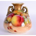 Royal Worcester two handled vase painted with fruit by H. Price, signed, date mark for 1932. 8.5cm H