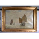 Vilh Arnesen (19th/20th Century) Oil on canvas, Chinese Shanghai boats. 115 cm x 70 cm.