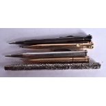 4 PROPELLING PENCILS AND A INK PEN. Various marks. 13.5cm longest. (5)