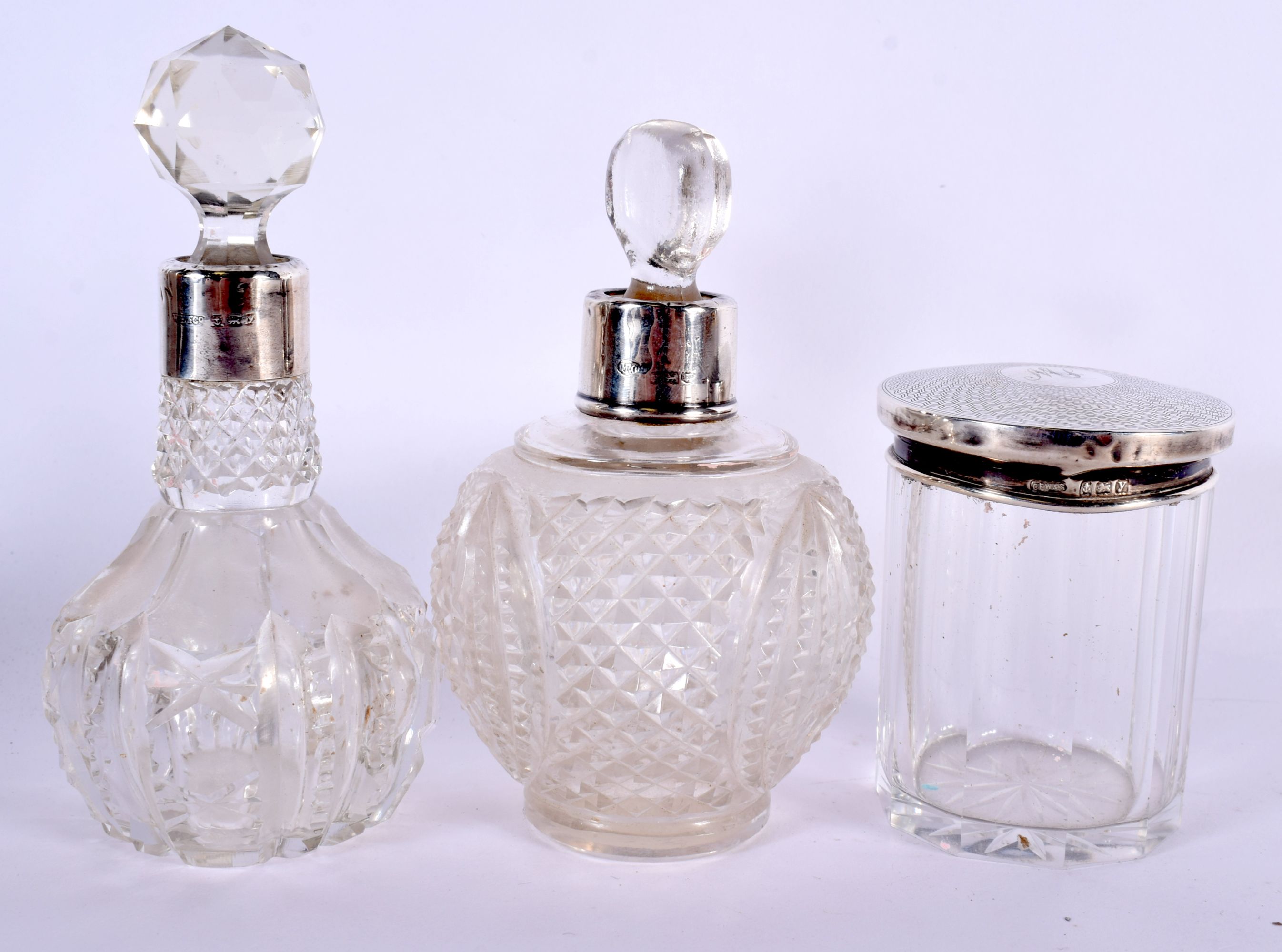 A COLLECTION OF MAINLY ANTIQUE SILVER MOUNTED SCENT BOTTLES in various forms and sizes. Birmingham 1 - Image 9 of 12