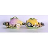 A RARE PAIR OF LATE 19TH CENTURY MEISSEN PORCELAIN FRUIT BOXES AND COVERS encrusted in flowers, of n