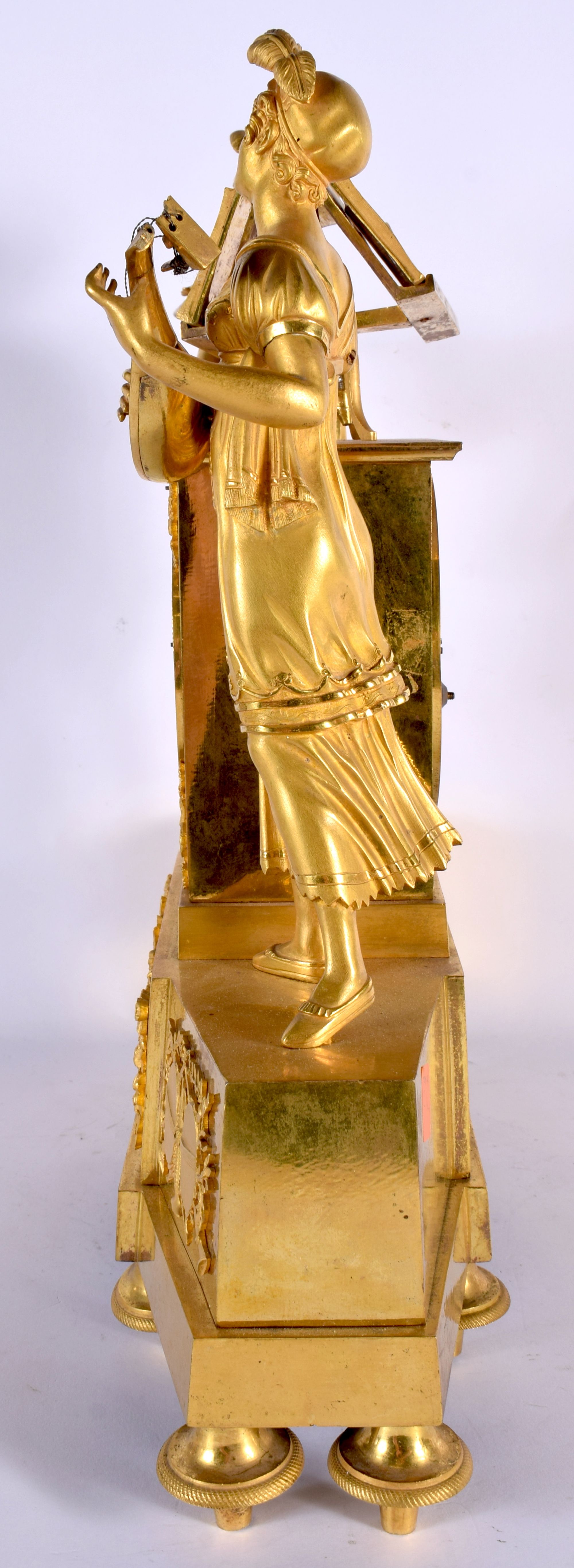 A LARGE EARLY 19TH CENTURY FRENCH GILT BRONZE EMPIRE MANTEL CLOCK formed as a figure and a female pl - Image 6 of 10