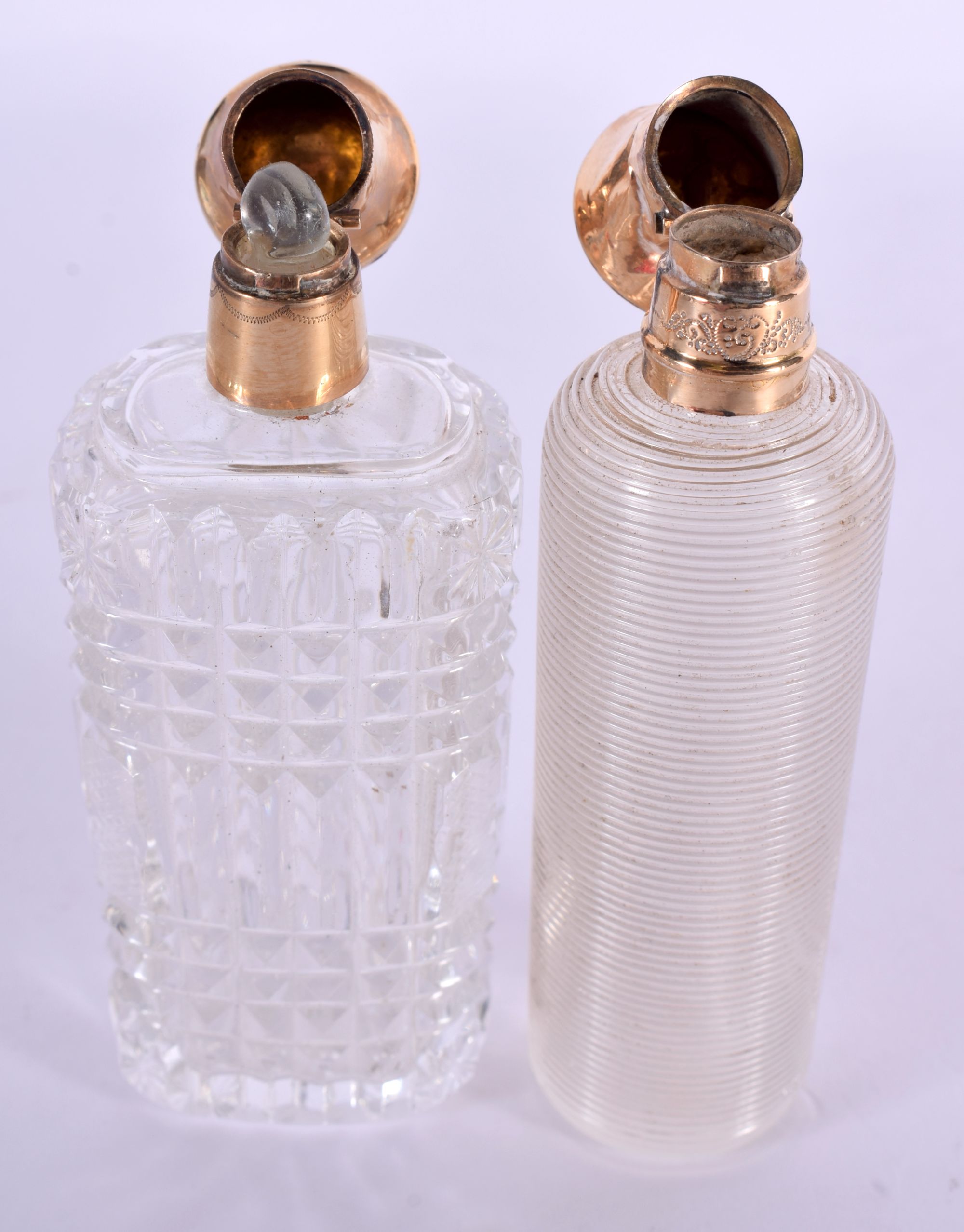 TWO ANTIQUE GOLD FRENCH CRYSTAL GLASS SCENT BOTTLES. 9 cm x 3 cm. (2) - Image 2 of 3