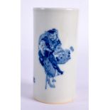 A CHINESE REPUBLICAN PERIOD BLUE AND WHITE PORCELAIN VASE painted with a single figure. 12.5 cm high