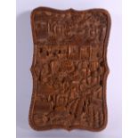 A 19TH CENTURY CHINESE CANTON CARVED SANDALWOOD CARD CASE AND COVER Qing. 11 cm x 6.5 cm.