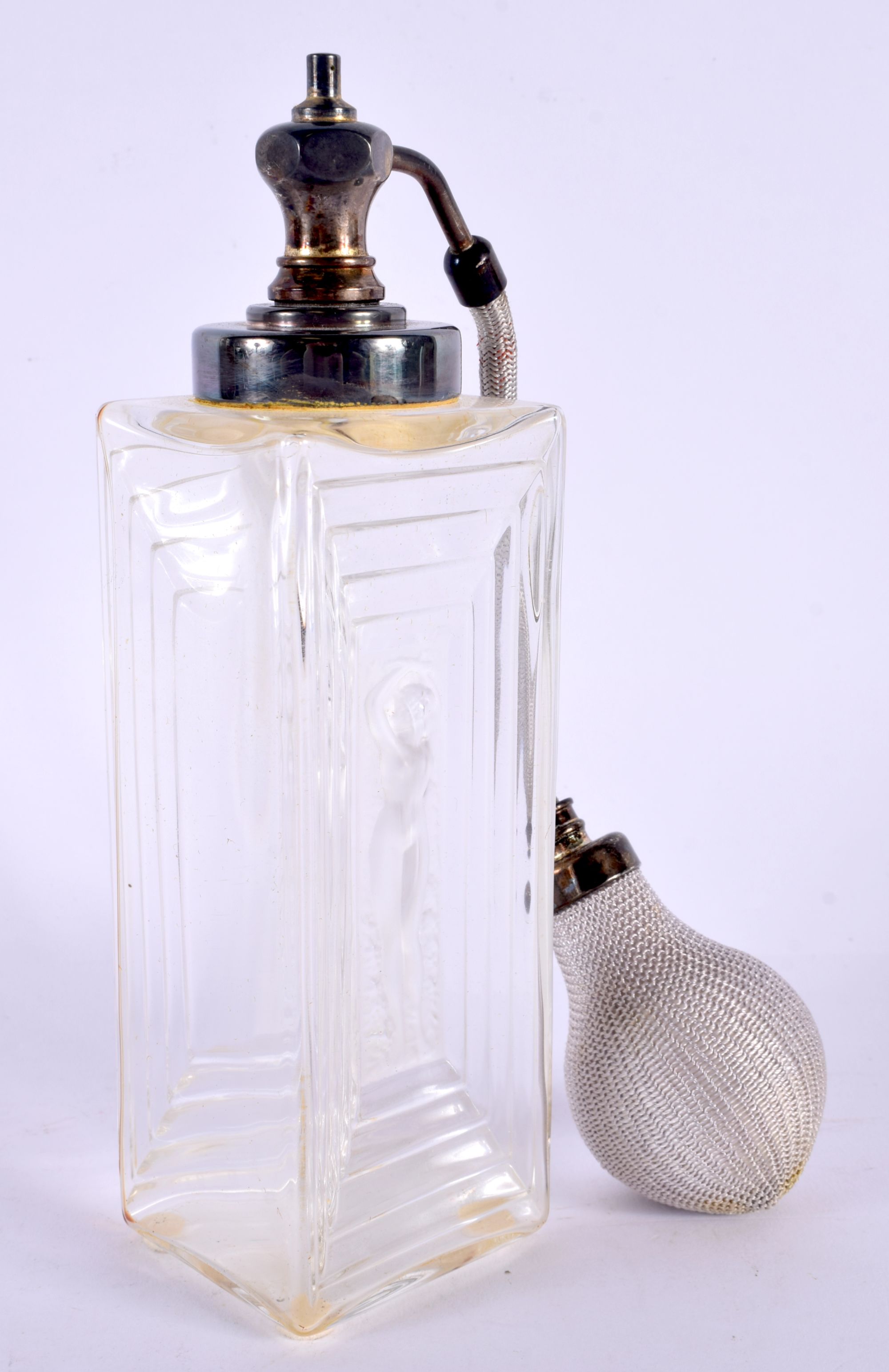 A FRENCH LALIQUE GLASS SCENT BOTTLE. 20 cm high.