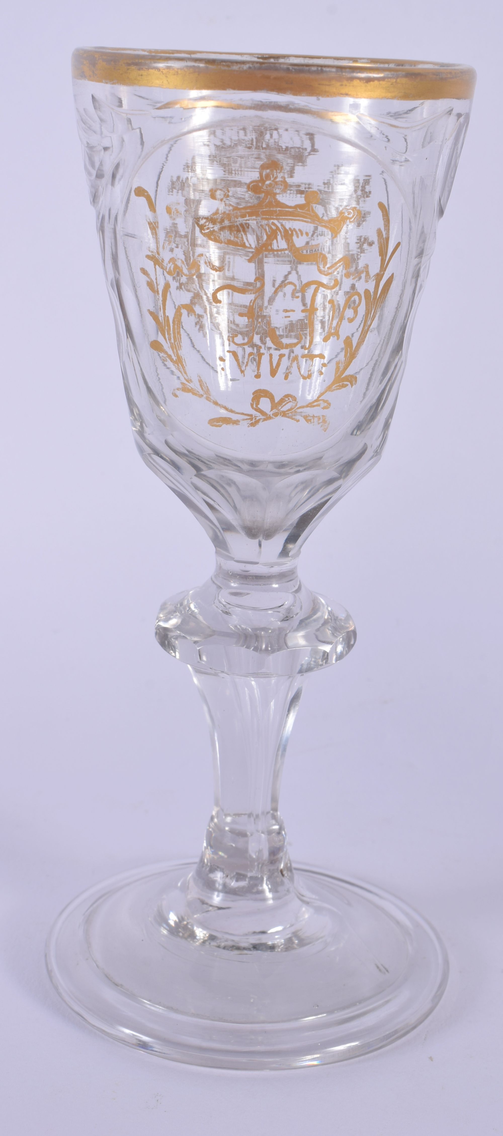 AN 18TH CENTURY GERMAN DRESDEN GLASS dated 1780, highlighted in gilt with an armorial. 16.5 cm high. - Image 2 of 2