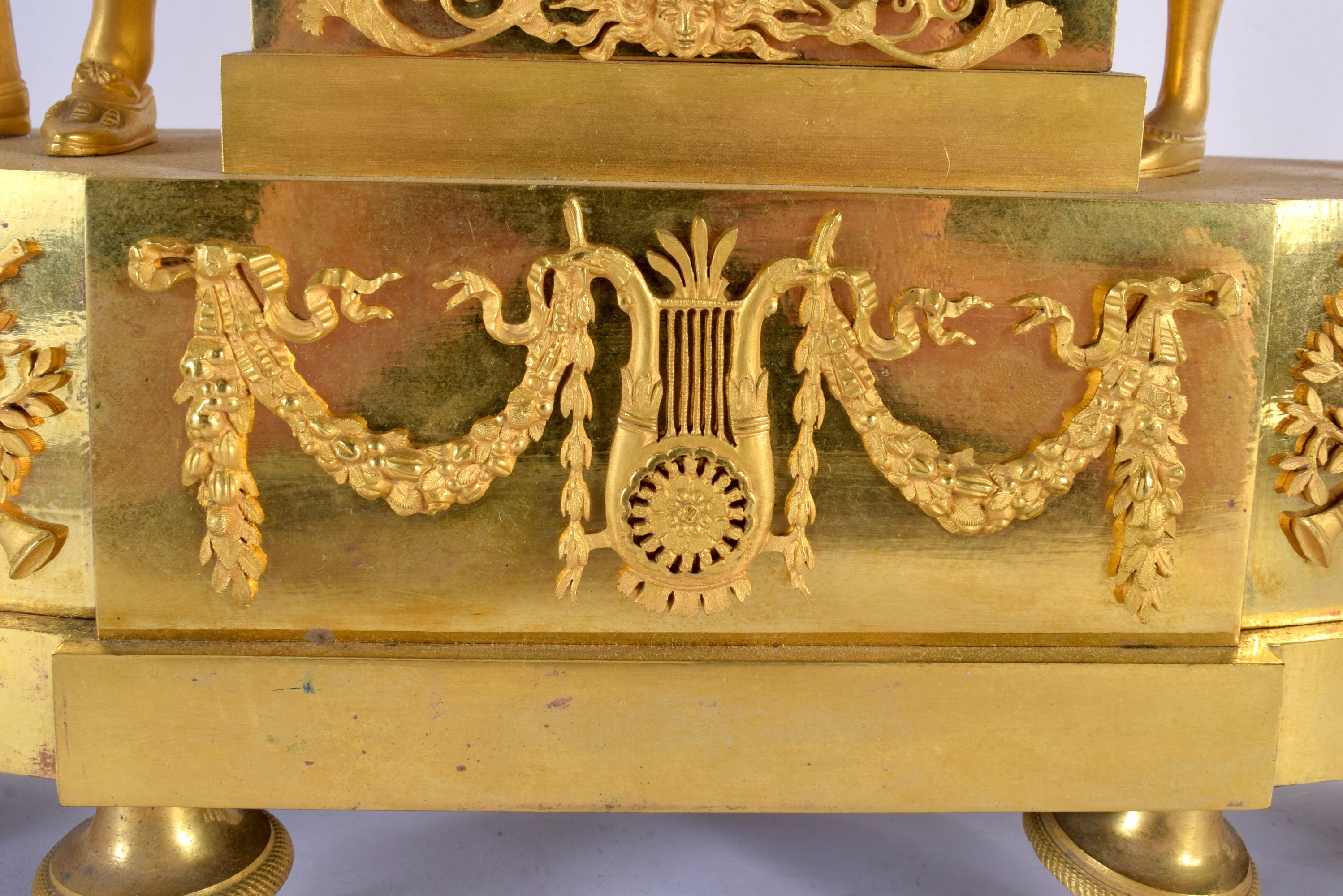 A LARGE EARLY 19TH CENTURY FRENCH GILT BRONZE EMPIRE MANTEL CLOCK formed as a figure and a female pl - Image 3 of 10