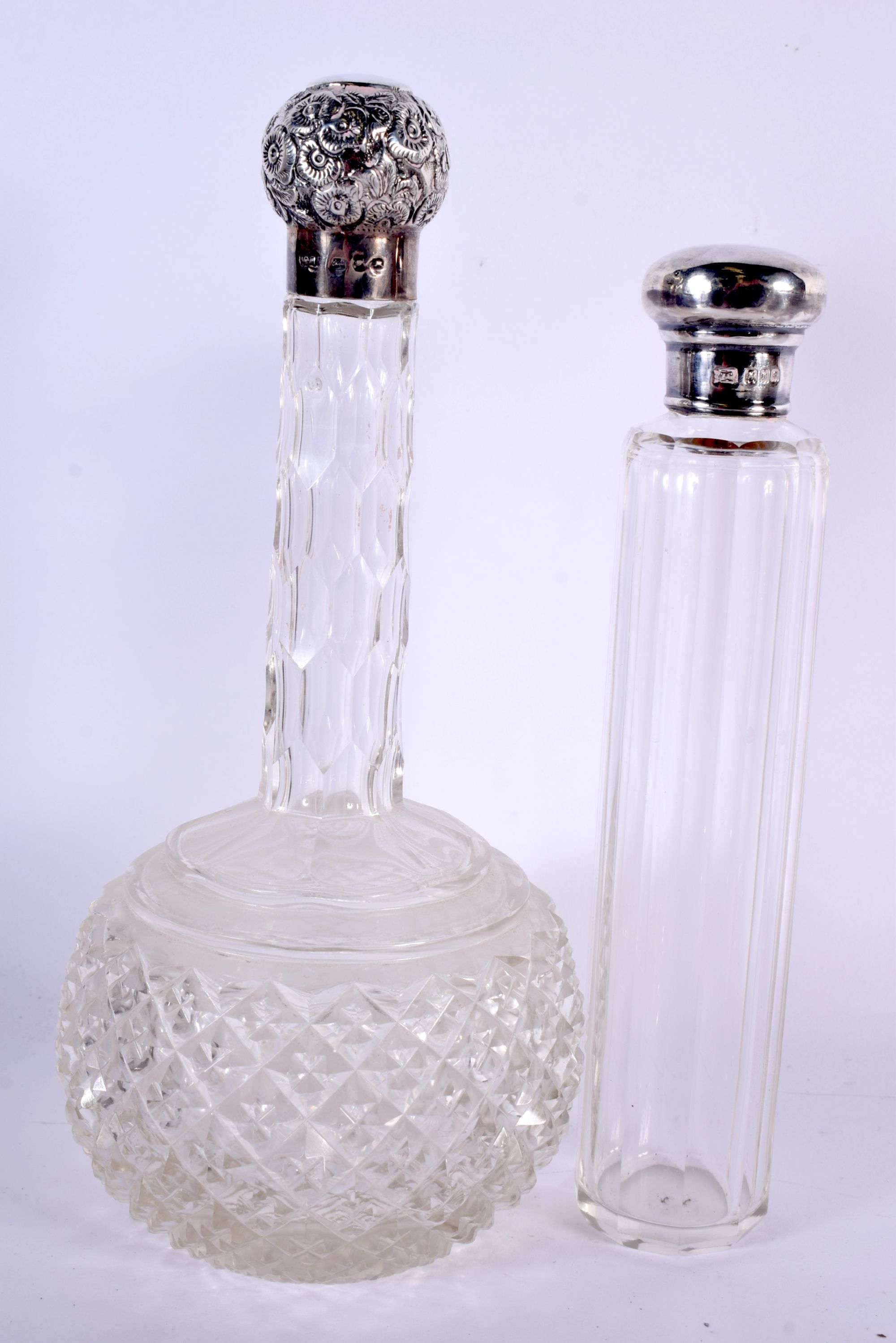 A COLLECTION OF MAINLY ANTIQUE SILVER MOUNTED SCENT BOTTLES in various forms and sizes. Birmingham 1 - Image 4 of 12