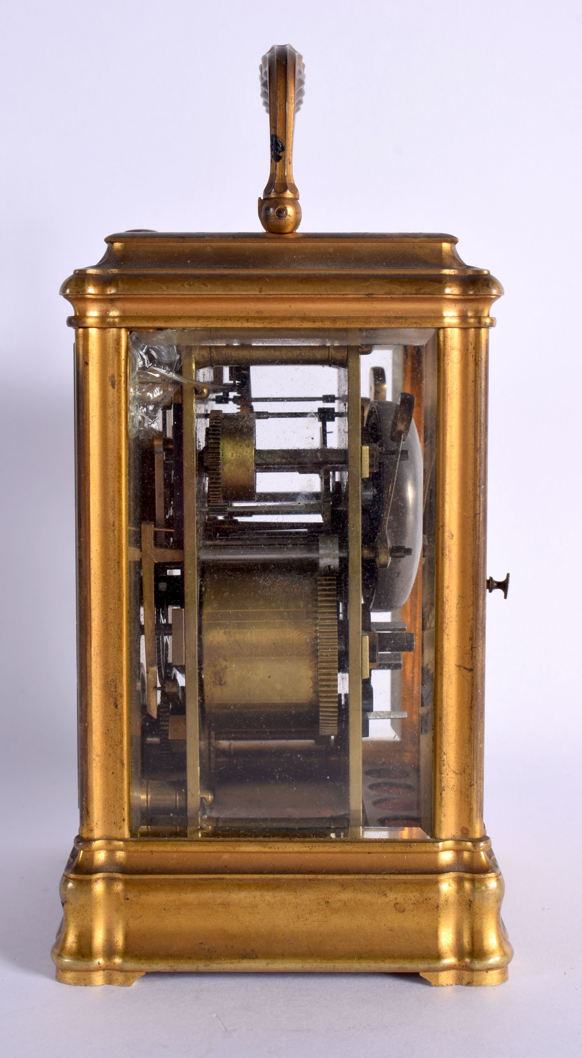 AN ANTIQUE FRENCH BRASS REPEATING CARRIAGE CLOCK retailed by Paul Magnier of Paris, with subsidiary - Image 2 of 12