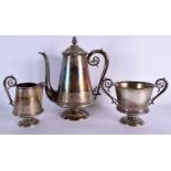 A SCANDINAVIAN THREE PIECE SILVER TEASET. 1200 grams. Largest 26 cm x 23 cm. (3)