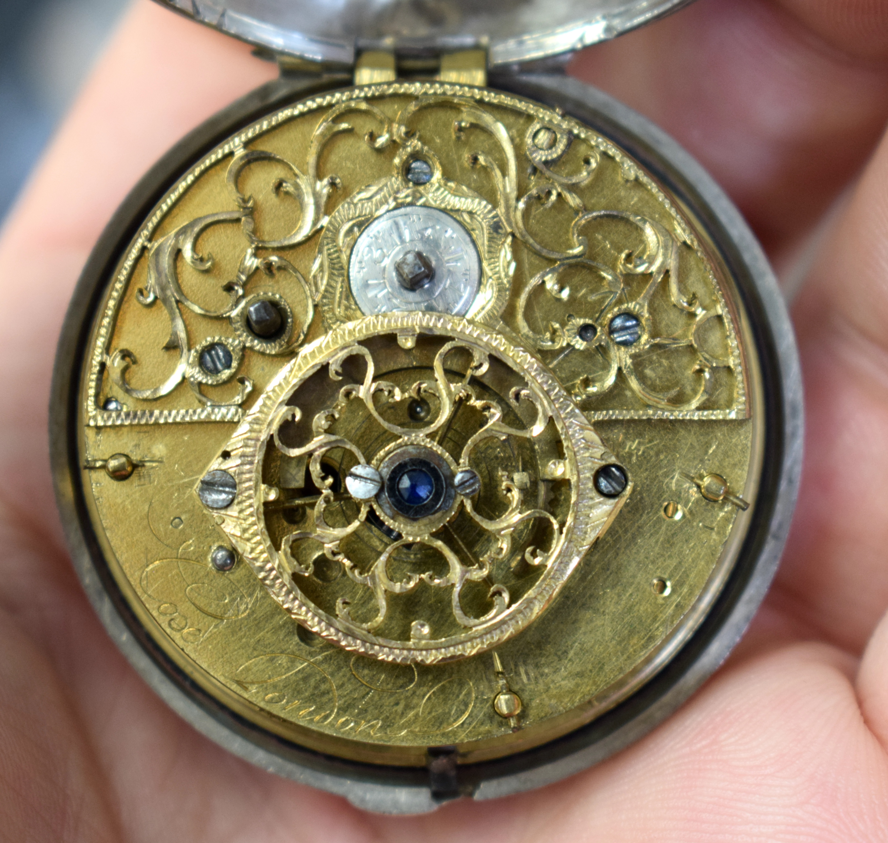 AN EARLY 19TH CENTURY ENGLISH SILVER POCKET WATCH by Cox of London. 111 grams. 5.5 cm wide. - Image 6 of 10