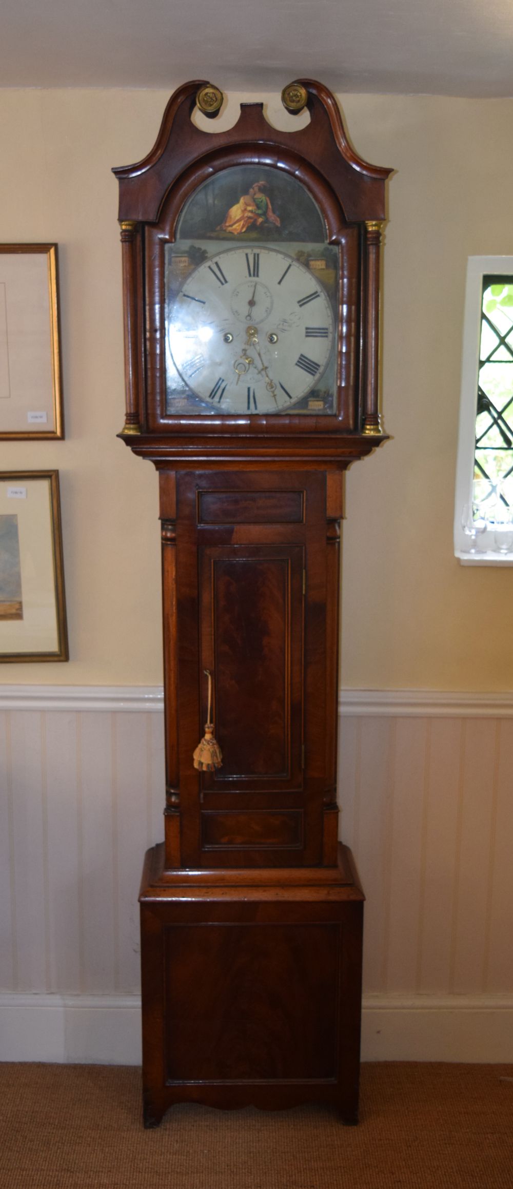 A GOOD GEORGE III SCOTTISH MAHOGANY LONG CASE CLOCK Perth, with arched pediment, painted dial and cl