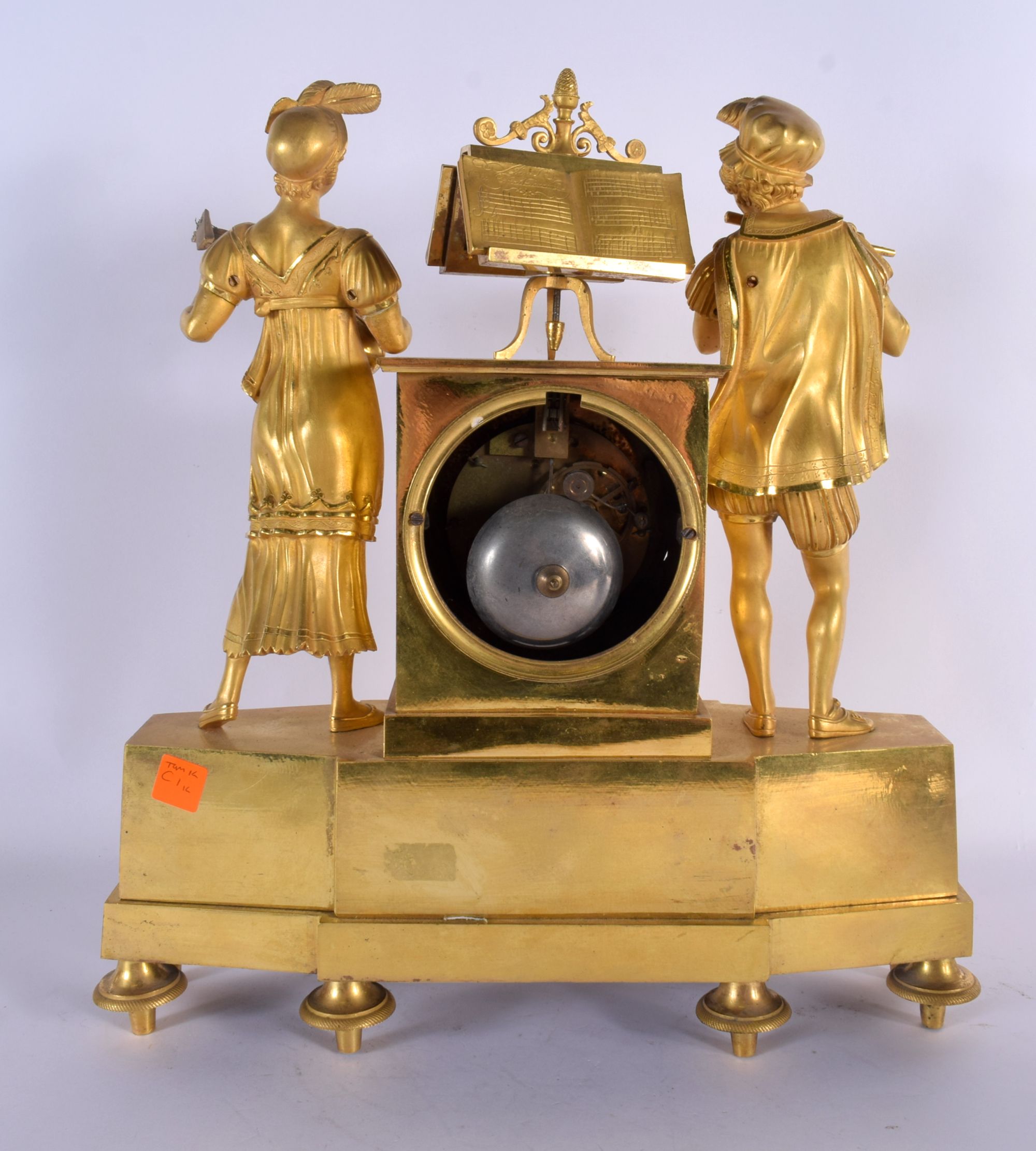 A LARGE EARLY 19TH CENTURY FRENCH GILT BRONZE EMPIRE MANTEL CLOCK formed as a figure and a female pl - Image 7 of 10