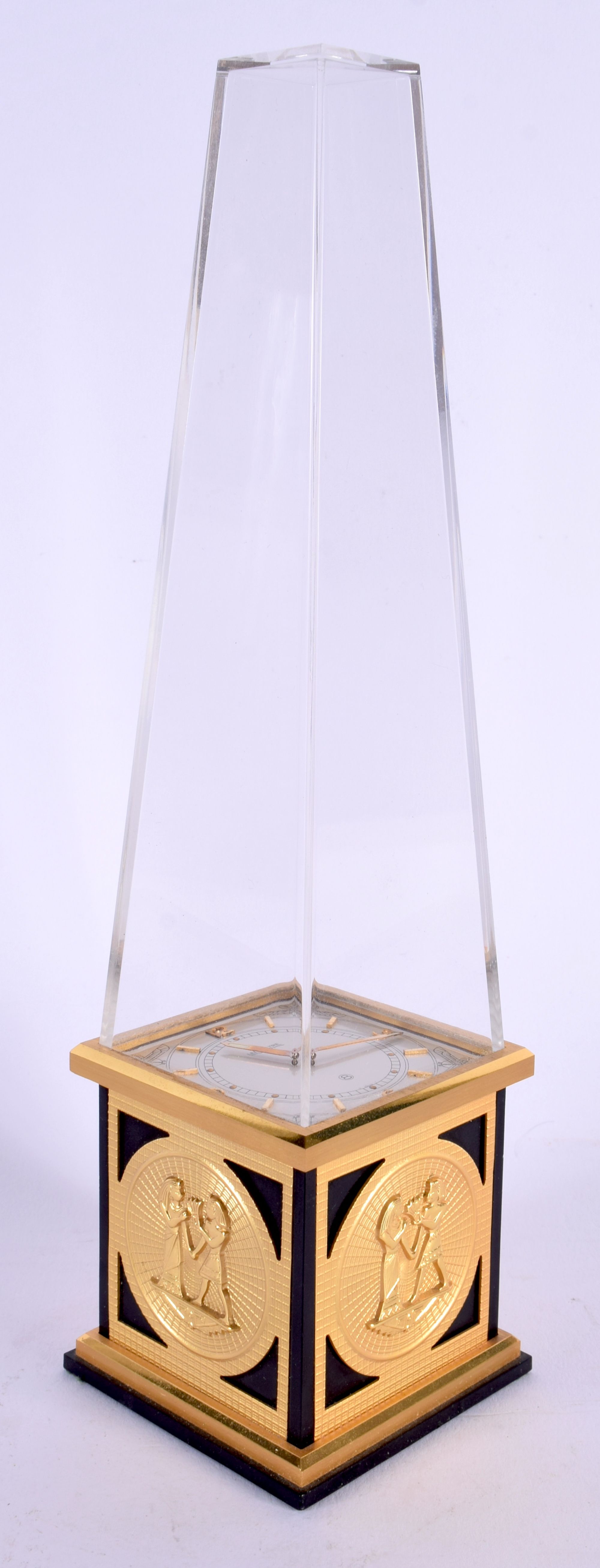 A VINTAGE JAEGER LE COULTRE EGYPTIAN REVIVAL OBELISK CLOCK. 24 cm high. - Image 2 of 4