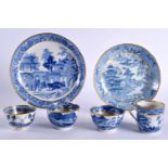 ASSORTED 18TH/19TH CENTURY NEWHALL BLUE AND WHITE PORCELAIN TEA WARES. Largest 18 cm diameter. (6)